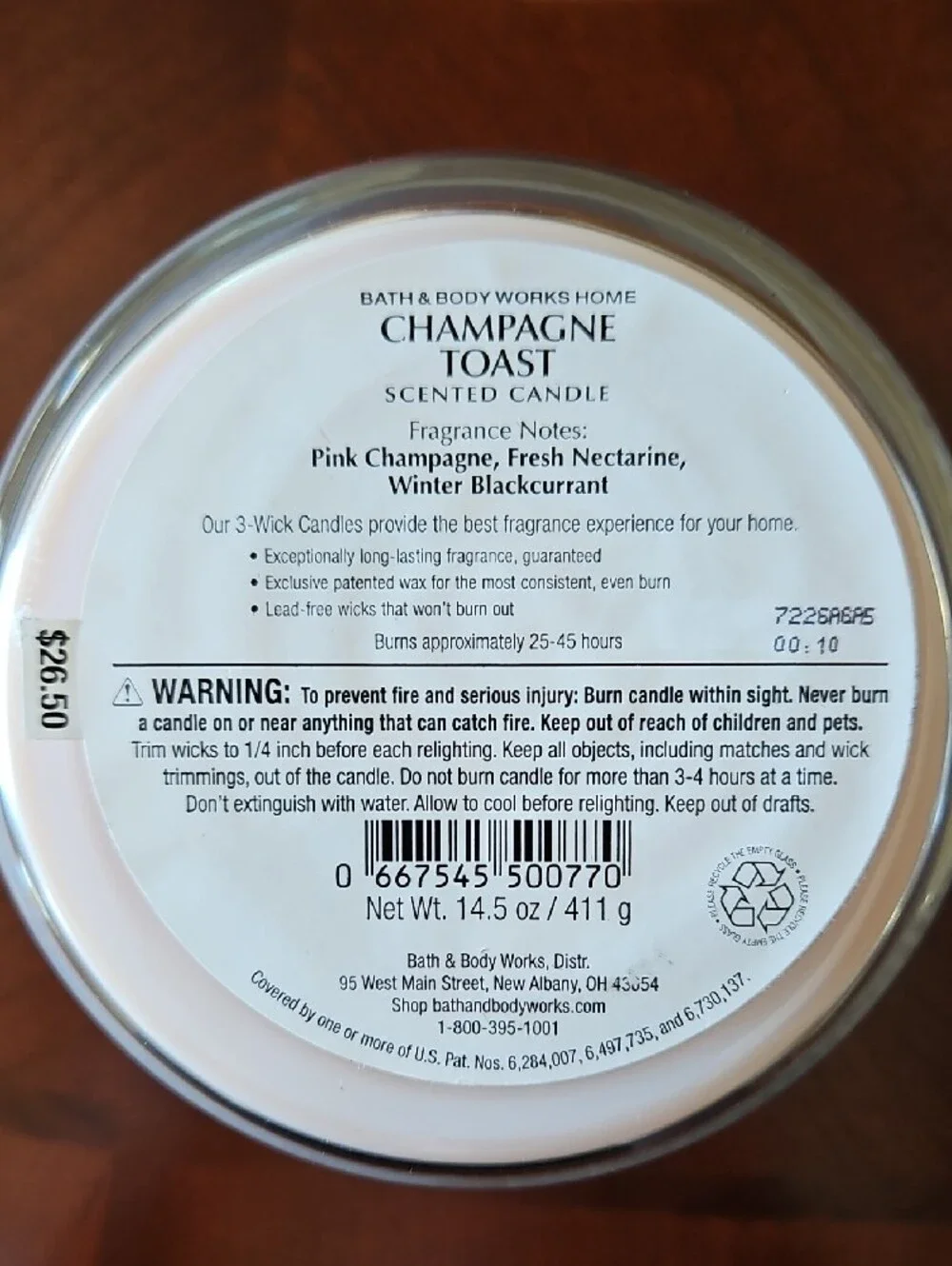 Bath & Body Works Champagne Toast 3-Wick Candle - Snowflake Lid NEW Unburned